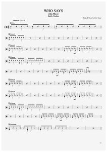 Who Says - John Mayer - Full Drum Transcription / Drum Sheet Music - AriaMus.com