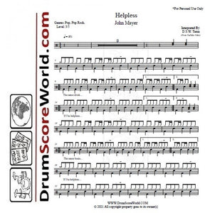 Helpless - John Mayer - Full Drum Transcription / Drum Sheet Music - DrumScoreWorld.com