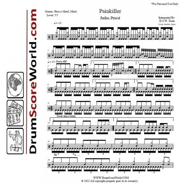 Painkiller - Judas Priest - Drum Sheet Music - DrumScoreWorld.com ...