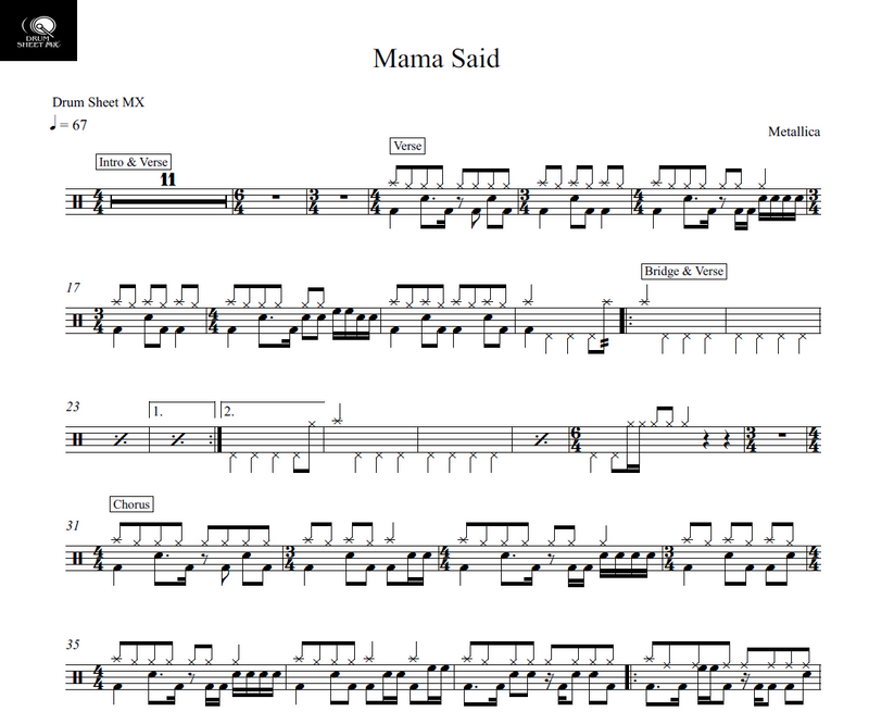 Mama Said - Metallica - Drum Sheet Music - Drum Sheet MX