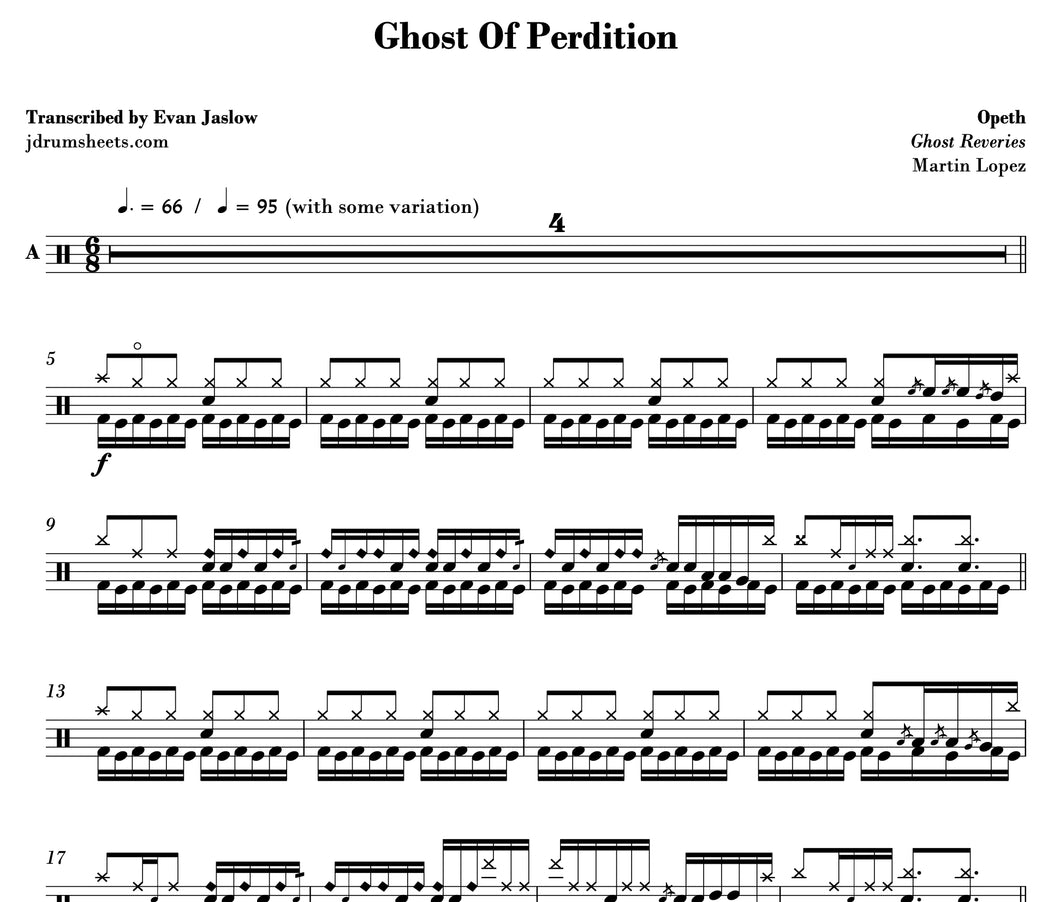 Ghost of Perdition - Opeth - Full Drum Transcription / Drum Sheet Music - Jaslow Drum Sheets