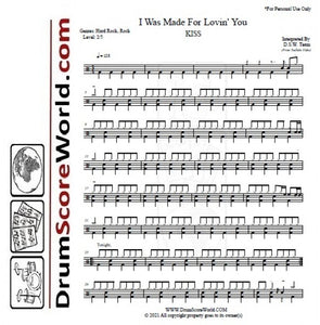 I Was Made for Lovin' You - Kiss - Full Drum Transcription / Drum Sheet Music - DrumScoreWorld.com