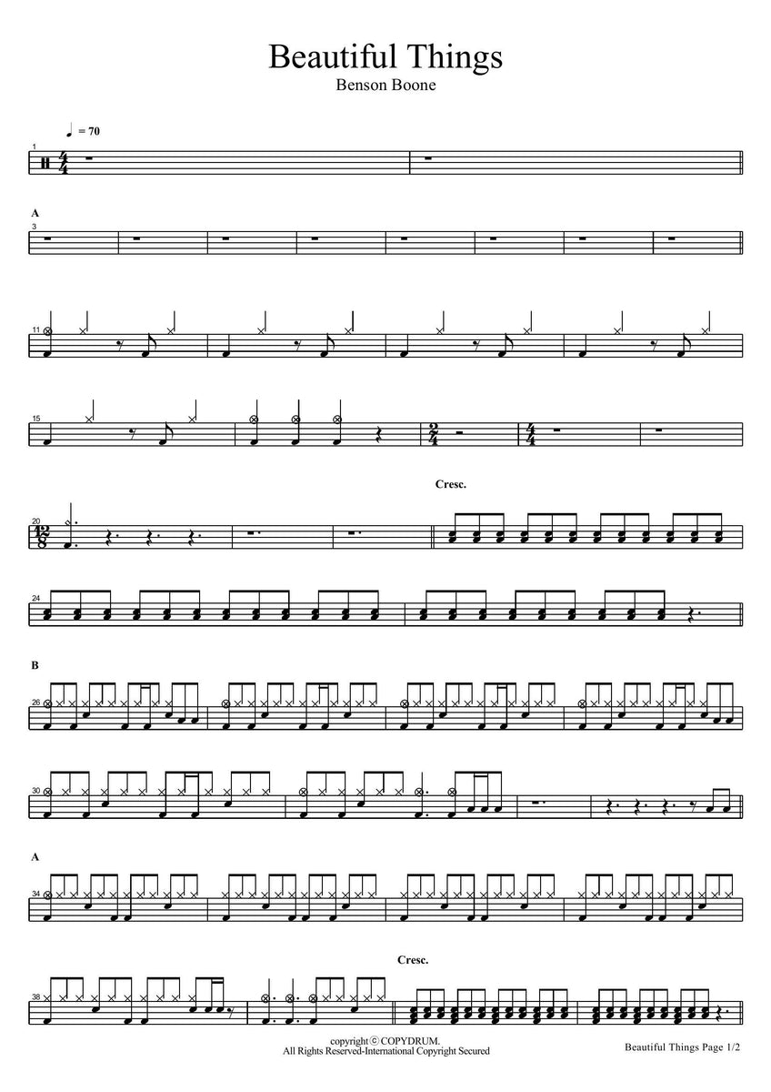 Beautiful Things - Benson Boone - Drum Sheet Music - COPYDRUM ...