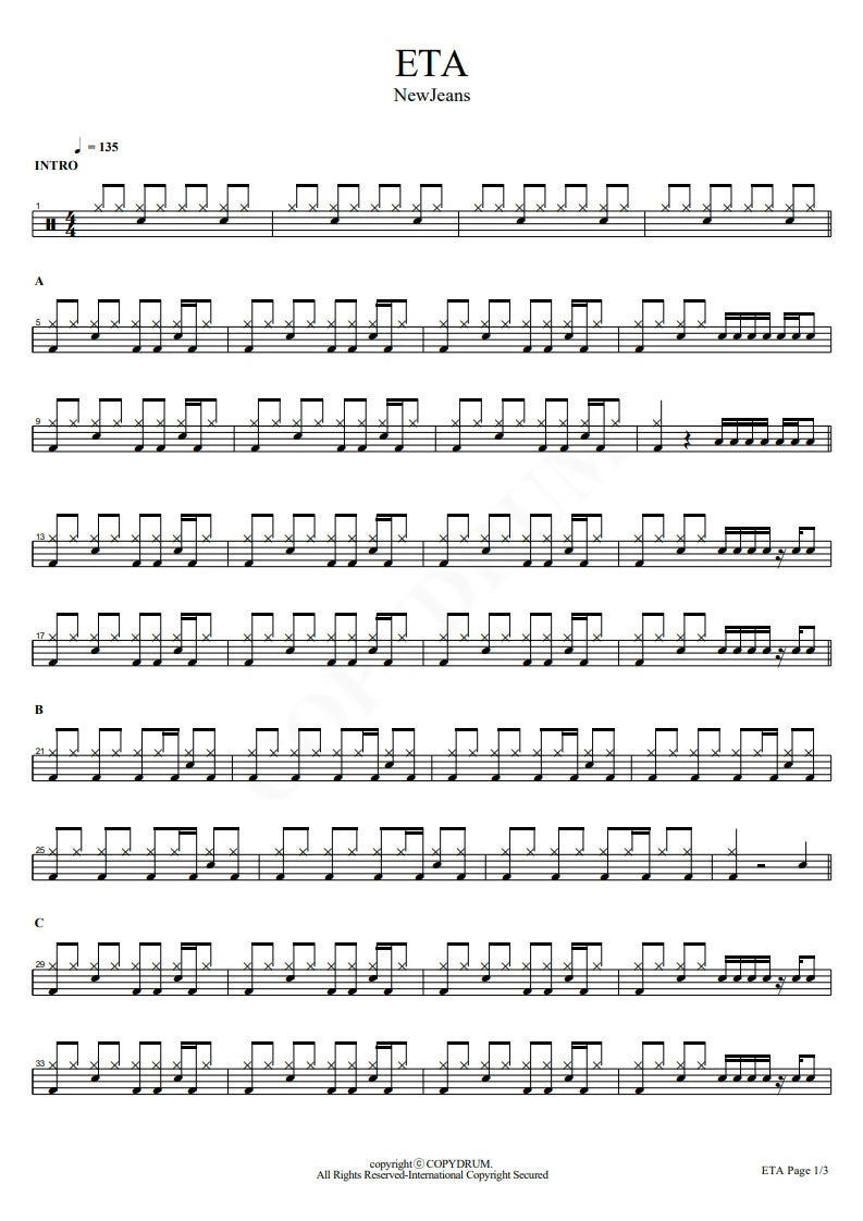 ETA - Newjeans (뉴진스) - Drum Sheet Music - COPYDRUM – DrumSetSheetMusic