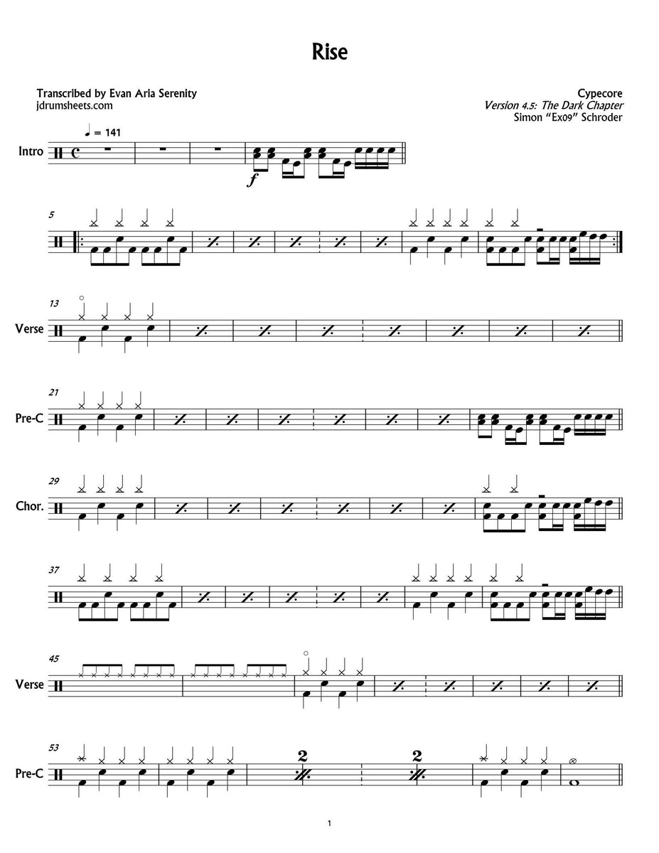 Rise - Cypecore - Drum Sheet Music - Jaslow Drum Sheets – DrumSetSheetMusic