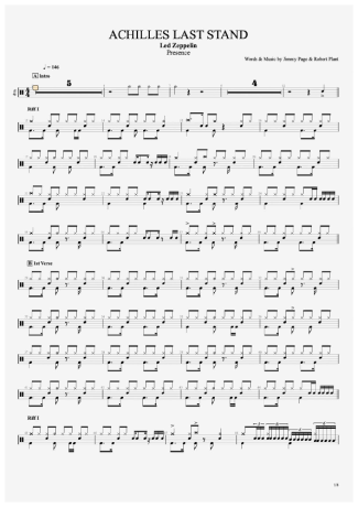 Achilles Last Stand - Led Zeppelin - Full Drum Transcription / Drum Sheet Music - AriaMus.com