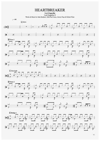 Heartbreaker - Led Zeppelin - Full Drum Transcription / Drum Sheet Music - AriaMus.com