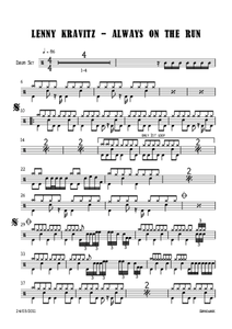 Always on the Run - Lenny Kravitz - Full Drum Transcription / Drum Sheet Music - AriaMus.com
