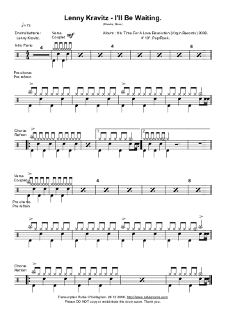 I'll Be Waiting - Lenny Kravitz - Full Drum Transcription / Drum Sheet Music - AriaMus.com