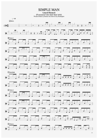Simple Man - Lynyrd Skynyrd - Drum Sheet Music - AriaMus.com ...