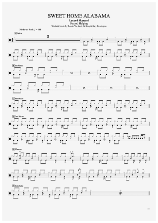 Sweet Home Alabama - Lynyrd Skynyrd - Full Drum Transcription / Drum Sheet Music - AriaMus.com