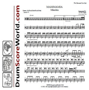 Mammamia - Måneskin - Full Drum Transcription / Drum Sheet Music - DrumScoreWorld.com