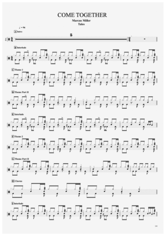 Come Together - Marcus Miller - Full Drum Transcription / Drum Sheet Music - AriaMus.com