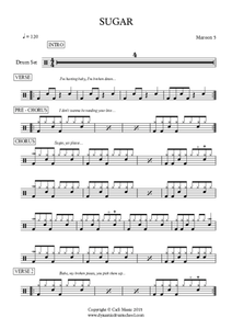 Sugar - Maroon 5 - Full Drum Transcription / Drum Sheet Music - AriaMus.com