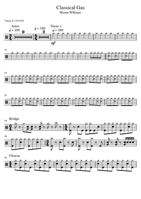 Classical Gas - Mason Williams - Full Drum Transcription / Drum Sheet Music - AriaMus.com