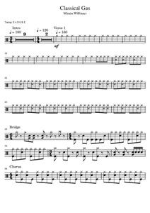 Classical Gas - Mason Williams - Full Drum Transcription / Drum Sheet Music - AriaMus.com