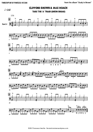 Take the 'A' Train - Clifford Brown & Max Roach - Full Drum Transcription / Drum Sheet Music - AriaMus.com
