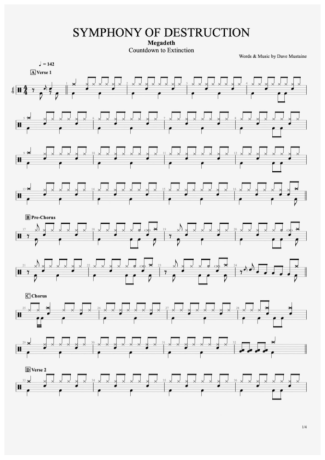 Symphony of Destruction - Megadeth - Full Drum Transcription / Drum Sheet Music - AriaMus.com