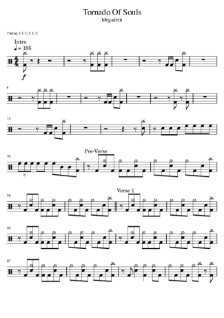 Tornado of Souls - Megadeth - Drum Sheet Music - AriaMus.com