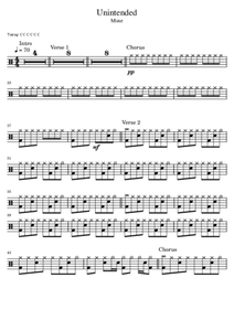 Unintended - Muse - Full Drum Transcription / Drum Sheet Music - AriaMus.com