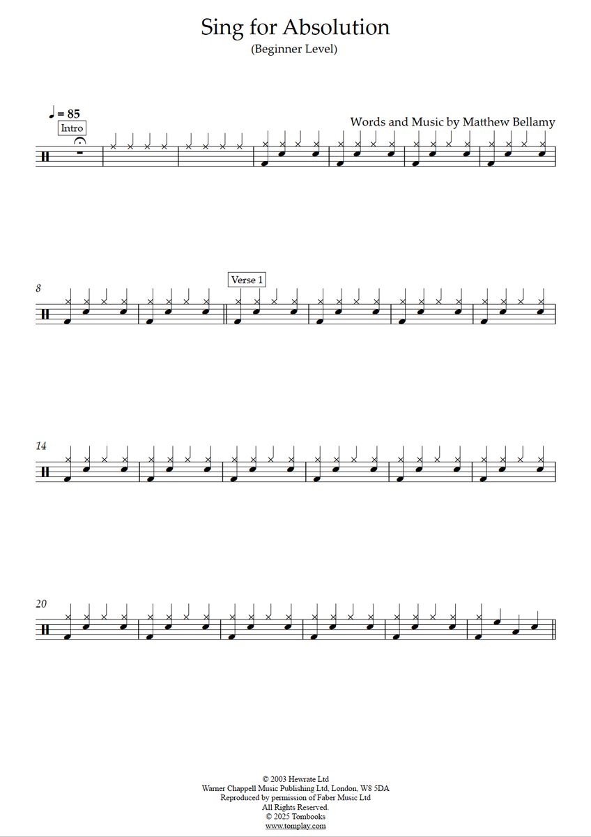 Sing for Absolution - Muse - Drum Sheet Music - TomPlay.com (Beginner ...