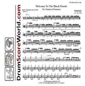 Welcome to the Black Parade - My Chemical Romance - Full Drum Transcription / Drum Sheet Music - DrumScoreWorld.com