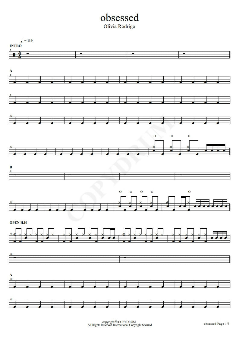Obsessed Olivia Rodrigo Drum Sheet Music COPYDRUM DrumSetSheetMusic