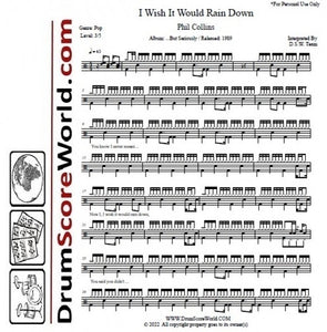 I Wish It Would Rain Down - Phil Collins - Full Drum Transcription / Drum Sheet Music - DrumScoreWorld.com