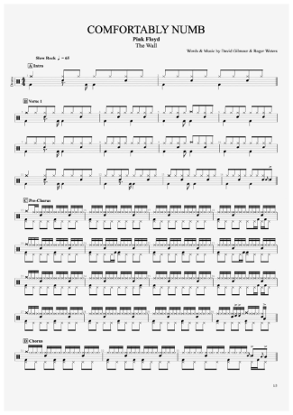 Comfortably Numb - Pink Floyd - Drum Sheet Music - AriaMus.com ...