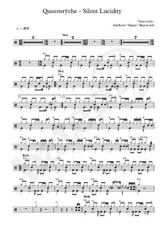 Silent Lucidity - Queensrÿche - Full Drum Transcription / Drum Sheet Music - AriaMus.com
