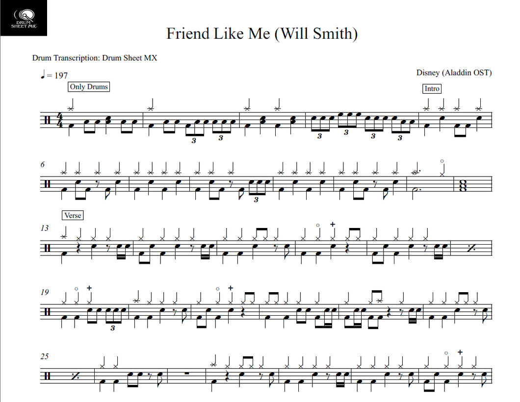 Friend Like Me - Will Smith - Full Drum Transcription / Drum Sheet Music - Drum Sheet MX