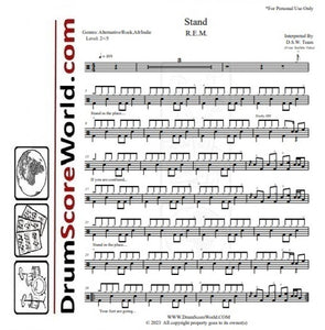 Stand - R.E.M. - Full Drum Transcription / Drum Sheet Music - DrumScoreWorld.com