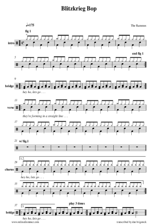 Blitzkrieg Bop - Ramones - Drum Sheet Music - AriaMus.com ...