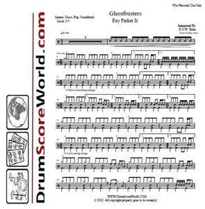 Ghostbusters - Ray Parker Jr. - Full Drum Transcription / Drum Sheet Music - DrumScoreWorld.com