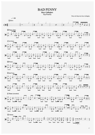 Bad Penny - Rory Gallagher - Drum Sheet Music - AriaMus.com ...