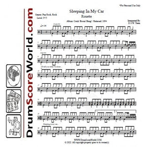 Sleeping in My Car - Roxette - Full Drum Transcription / Drum Sheet Music - DrumScoreWorld.com