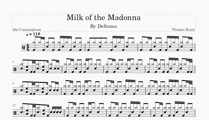 Milk of the Madonna - Deftones - Drum Sheet Music - Thomas Riney ...