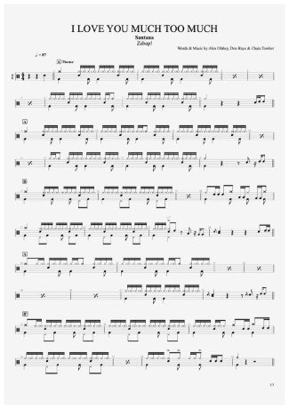 I Love You Too Much - Santana - Full Drum Transcription / Drum Sheet Music - AriaMus.com