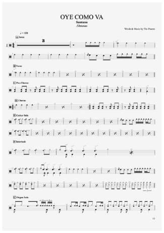 Oye Como Va - Santana - Full Drum Transcription / Drum Sheet Music - AriaMus.com