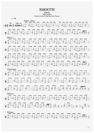 Smooth - Santana - Full Drum Transcription / Drum Sheet Music - AriaMus.com