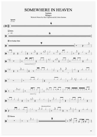 Somewhere in Heaven - Santana - Full Drum Transcription / Drum Sheet Music - AriaMus.com