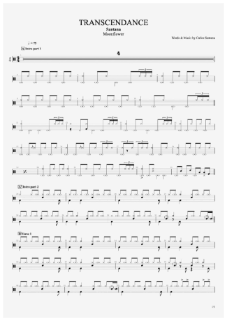 Transcendance - Santana - Full Drum Transcription / Drum Sheet Music - AriaMus.com