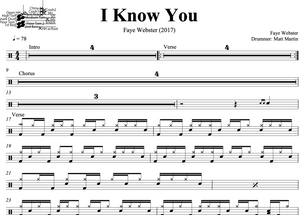 I Know You - Faye Webster - Full Drum Transcription / Drum Sheet Music - DrumSetSheetMusic.com