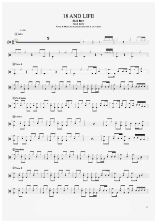 18 and Life - Skid Row - Full Drum Transcription / Drum Sheet Music - AriaMus.com
