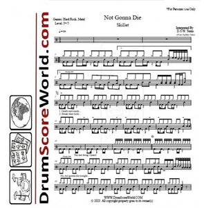 Not Gonna Die - Skillet - Full Drum Transcription / Drum Sheet Music - DrumScoreWorld.com