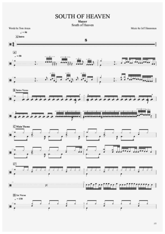 South of Heaven - Slayer - Full Drum Transcription / Drum Sheet Music - AriaMus.com