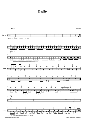 Duality - Slipknot - Full Drum Transcription / Drum Sheet Music - AriaMus.com