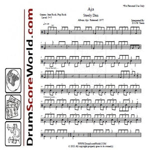 Aja - Steely Dan - Full Drum Transcription / Drum Sheet Music - DrumScoreWorld.com