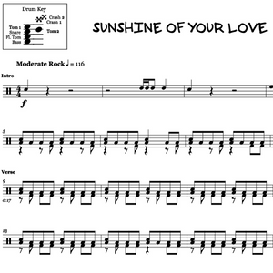 Sunshine of Your Love - Cream - Full Drum Transcription / Drum Sheet Music - OnlineDrummer.com