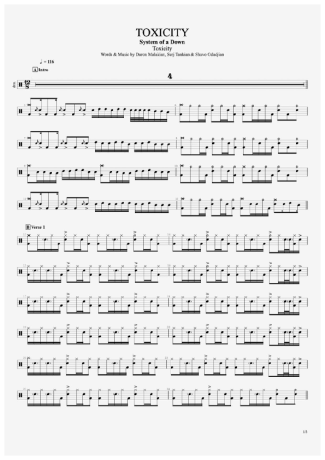 Toxicity - System of a Down - Full Drum Transcription / Drum Sheet Music - AriaMus.com
